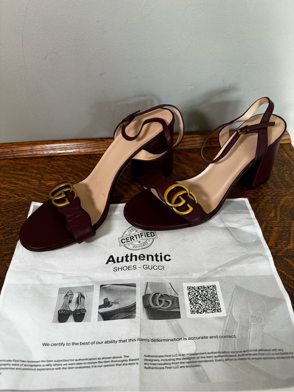 Authentic Gucci GG Marmont Block Heel Sandals Burgundy Leather - 38.5 with COA - Picture 8 of 10